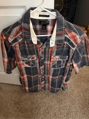 Helix Men's Red & Gray Plaid Short-Sleeve Button-Down Shirt xxl